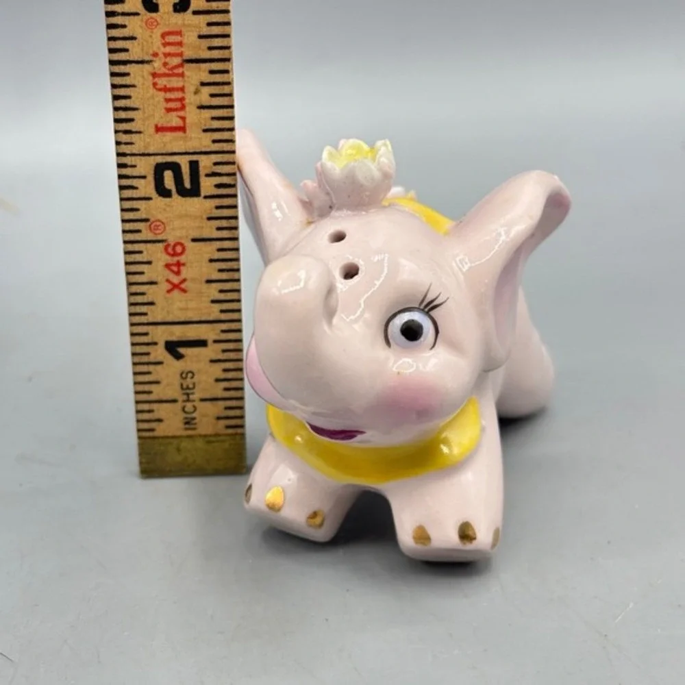 Vtg Pink Elephant Figurine‎ Floral Accent Hand Painted Ceramic Salt Shaker